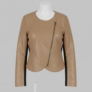 Belle Gray Vegan Cropped Mixed Media w/Knit Side Panels Stretch Jacket